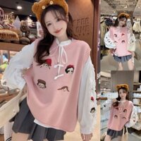 Set Áo Len Không Tay Thêu Họa Tiết + Áo Khoác Ngoài + Chân Váy Xếp Li Thời Trang Dành Cho Nữ