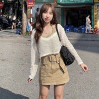 Set Áo Len Lưới Dệt Kim Dài Tay Kèm Áo Trong M1221- Lolla_Fashion