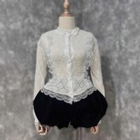 Sét áo len ren tay dài chân váy bí nhung cao cấp hình thật dày dặn dưới 57kg co giãn Nữ Women Top Bo Chun Sen Voi