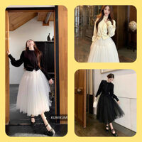 Set Áo Len Tay Dài Chân Váy Xoè Phồng