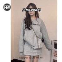 Set Áo Len Tay Dài Cổ Tròn Và Chân Váy Len Lông Cừu Dày Dặn Phong Cách Hàn Quốc Mới Với 3 Màu Thời Trang Mùa Đông Cho Nữ