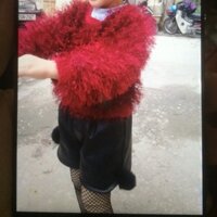 set áo lông nhím quần sooc da và tất lưới