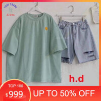 Sét Áo Lục Giác Kèm Quần Jeans Rách Hđ12 , Áo Phông Thun Nam Nữ, Quần Khaki, Quần Nữ Ở Nhà, Áo Phông Thun Dà Azura