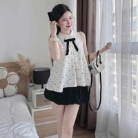 Set Áo Mango Xòe Phối Chân Váy Bí 2 Lớp Có Lót Quần Tb112re