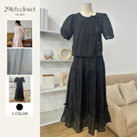 Set Áo Ngắn Tay Cổ Tròn Xếp Ly Kèm Chân Váy Xòe Dáng Dài, Set Váy Nữ Tiểu Thư Tặng Kèm Áo Hai Dây - 29feb.closet - S265