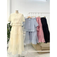 Set áo ngắn tay kèm chân váy tầng dáng dài xoè nhẹ nhàng