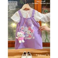 Set áo ngắn tay trắng mix yếm váy hello kitty siêu dễ thương dành cho bé gái