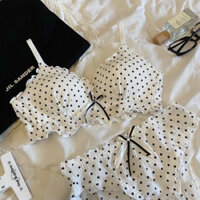 Set áo ngực không gọng kèm quần lót họa tiết chấm bi dễ thương A006