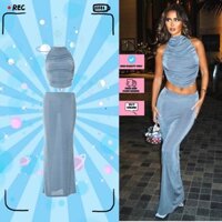 Set Áo Nhún Khoe Eo Dây Buộc Sau Lưng Cùng Chân Váy Ôm Sát Dài Tôn Dáng - Máy Ảnh Tạo Mốt