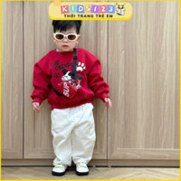 Set áo nỉ đỏ kết hợp quần thô mềm dáng suông cho bé trai bé gái mặc tết, đi chơi, chụp ảnh