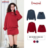 Set Áo Nỉ Lông Cáo 𝑩𝒚𝒄𝒂𝒎𝒄𝒂𝒎 Tag Logo Mini Kèm Chân Váy Thể Thao Hàn Quốc.