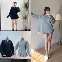 Set Áo Nỉ Sweater Tay Dài From Rộng Kèm Chân Váy Xếp Ly Bigsize Kim Ngân Từ 50kg Đến 100kg S/M/L/XL/XXL