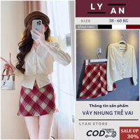 Set áo nỉ tăm kèm chân váy dạ chữ A kẻ caro bản to có quần bảo hộ - Set Nữ Chân Váy Caro cực dễ mặc Siêu Xinh Lyan Style