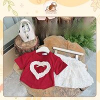 Set áo nơ trái tim nổi kèm chân váy ren cho bé gái - Cocobaby Kids