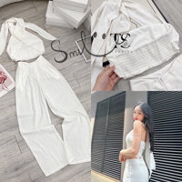Set Áo Ống Cổ Yếm Cột Nơ Kèm Quần Xuông Ống Rộng, Set Bộ Nữ Đẹp Sang Trọng