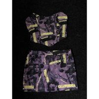 Set Áo Ống Cúp Ngực + Chân Váy Ngắn Ôm Body Hoạ Tiết Cá Tính