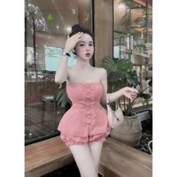 set áo ống cúp ngực hàng nơ nút kèm quần đùi chun bèo xinh chất kate đẹp có mút