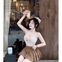 set áo ống đính gấu kèm váy xếp ly xoè xinh