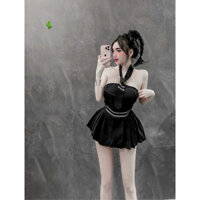 set áo ống kèm cavat mix váy xếp ly