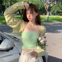 Set áo ống kèm khoác lửng xanh