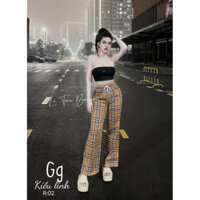 Set áo ống kèm quần carro dài nâu siêu chảnh đi chơi