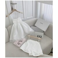 Set áo peplum 2 dây nhún ngực kèm quần short trắng (hình thật ở cuối )