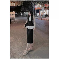 Set áo peplum hàn kèm chân váy chất xốp hàn cách điệu SB07