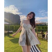 SET ÁO PEPLUM REN XẺ + QUẦN SHORT NÂU