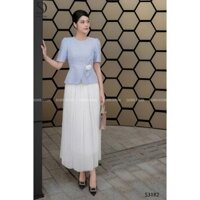 Sét áo peplum thiết kế DORIS cổ tròn chất liệu cao cấp sang trọng có hoa trắng 3D kèm hoa S3182