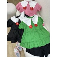 Set áo phối cổ nơ cùng quần đùi đen