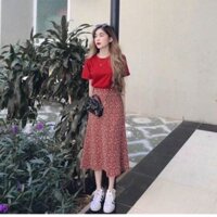 SET ÁO PHông  + chân váy hoa 2 lớp Vintage