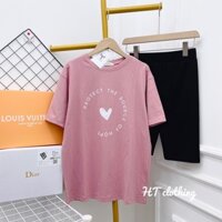 Set áo phông chất cotton khô in hình basic kèm quần legging đùi, áo thun nữ chất bao đẹp