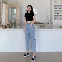 SET ÁO PHÔNG CROPTOP VÀ QUẦN BÒ CẠP CAO
