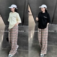 Sét áo phông dáng rộng và quần kẻ suông lưng chun siêu đẹp