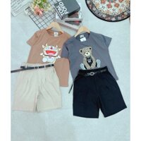 Set áo phông GẤU/ DOREMON mix quần sooc kèm đai