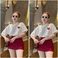 Set Áo Phông Thêu Tim Kèm Chân Váy Đỏ Ngắn Kho Sỉ Nguyễn Bảo Ngọc [S71]
