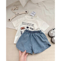 Set Áo Phông Trắng HQ Quần Short jean Cho Bé Trai 8-27kg