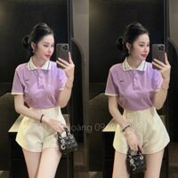SET ÁO POLO CÁ SẤU TÍM + SHORT TRẮNG
