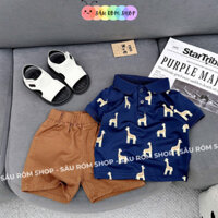 Set Áo Polo Họa Tiết Hươu Kèm Quần Kaki Ngắn Bé Trai - Sâu Róm Shop
