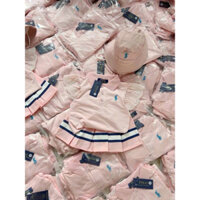 Set áo polo hồng phối tay ren ngựa thêu mix chân vây xếp ly tặng kèm mũ cho bé gái