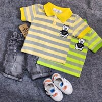 Set áo polo in hình gấu và quần jeans cho bé