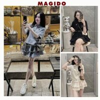 Set áo polo thêu ngựa cộc tay + chân váy bèo ngắn, phong cách thể thao hiện đại (kèm ảnh thật) - MAGIDO SV70