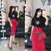 Sét áo pull x chán váy bút chì xẻ tà sau