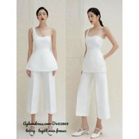 Set áo quần kiểu áo lệch vai xòe phối quần lửng ống suông