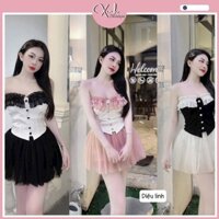 Set áo quây bèo mix chân váy lưới xòe (SN0107)