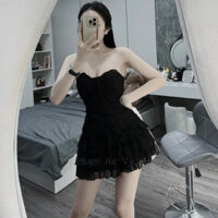 Set áo quây corset đan dây ngực tôn dáng phối chân váy tầng quyến rũ (Hoả Tốc) C147