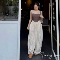 Set áo quây mix quần ống thụng cá tính chất chơi( t b)