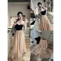 Set áo quây xoắn ngực chân váy voan xếp ly đẹp đỉnh hàng QCCC Trồ