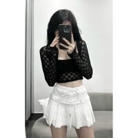 SET ÁO REN 2 MÓN CHÂN VÁY XẾP LY CÓ TRẮNG XÁM CHẤT GÂN DÀY