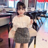 Sét áo ren + chân váy dạ cho bé gái 8-14kg